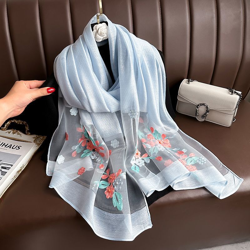 SZ109 Embroidered Begonia Flower Long Scarf