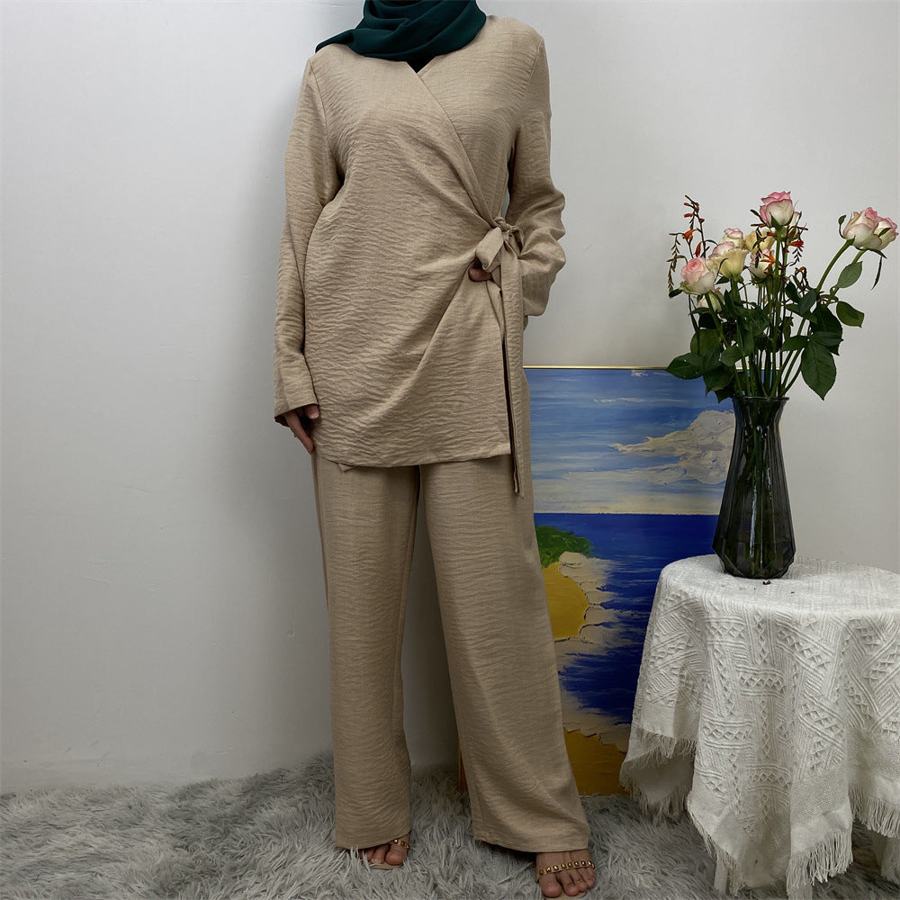 2347+1909 Simple wide-leg pants Muslim tie suit - MinYang Fashion Apparel Accessory Manufacturer
