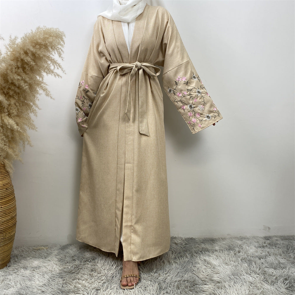 1666 Muslim embroidered loose tie cardigan robe - MinYang Fashion Apparel Accessory Manufacturer