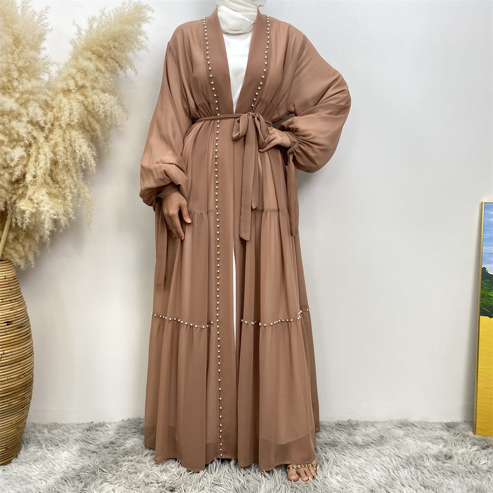 1964 plain Nail bead chiffon abaya - MinYang Fashion Apparel Accessory Manufacturer