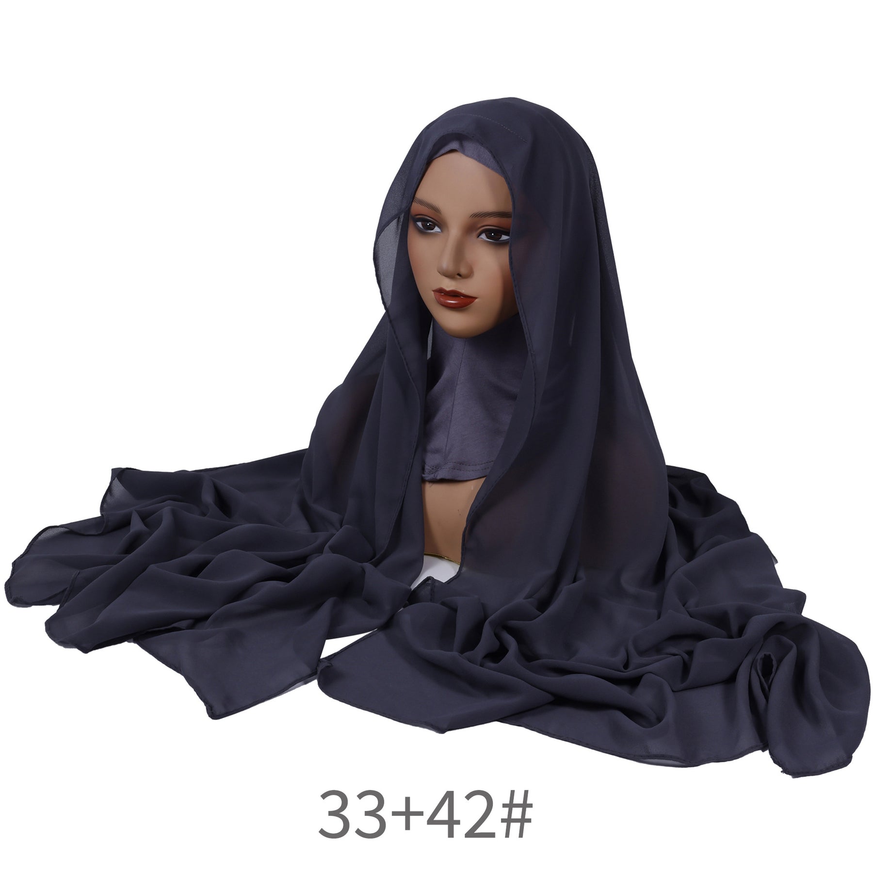 YZ136 Solid color pearl chiffon hijab and base hat combination