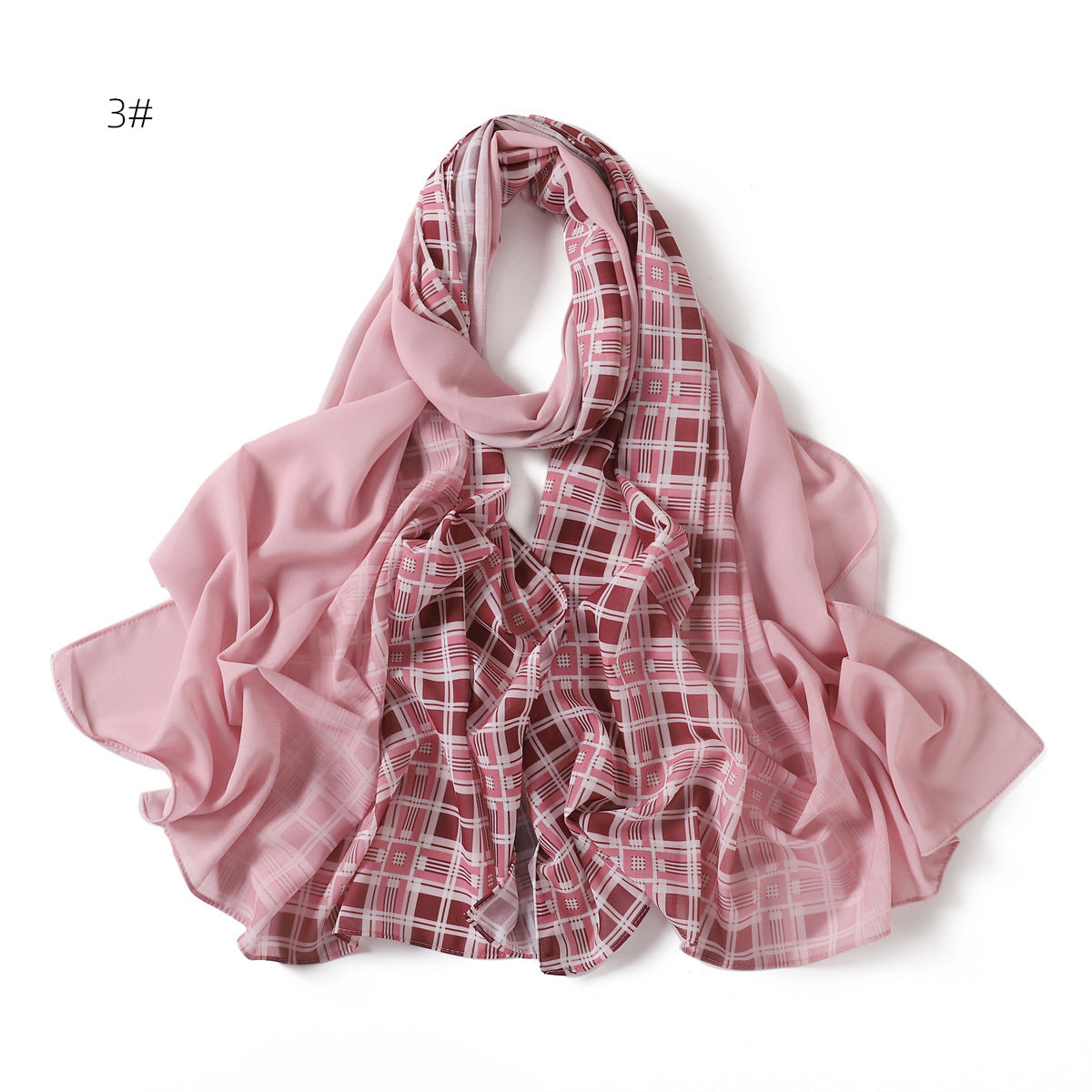 YZ209 Pearl chiffon solid color plus plaid hand-painted gradient gauze scarf sunscreen shawl hijab hijab/tudung printed hijab printed scarf - MinYang Fashion Apparel Accessory Manufacturer