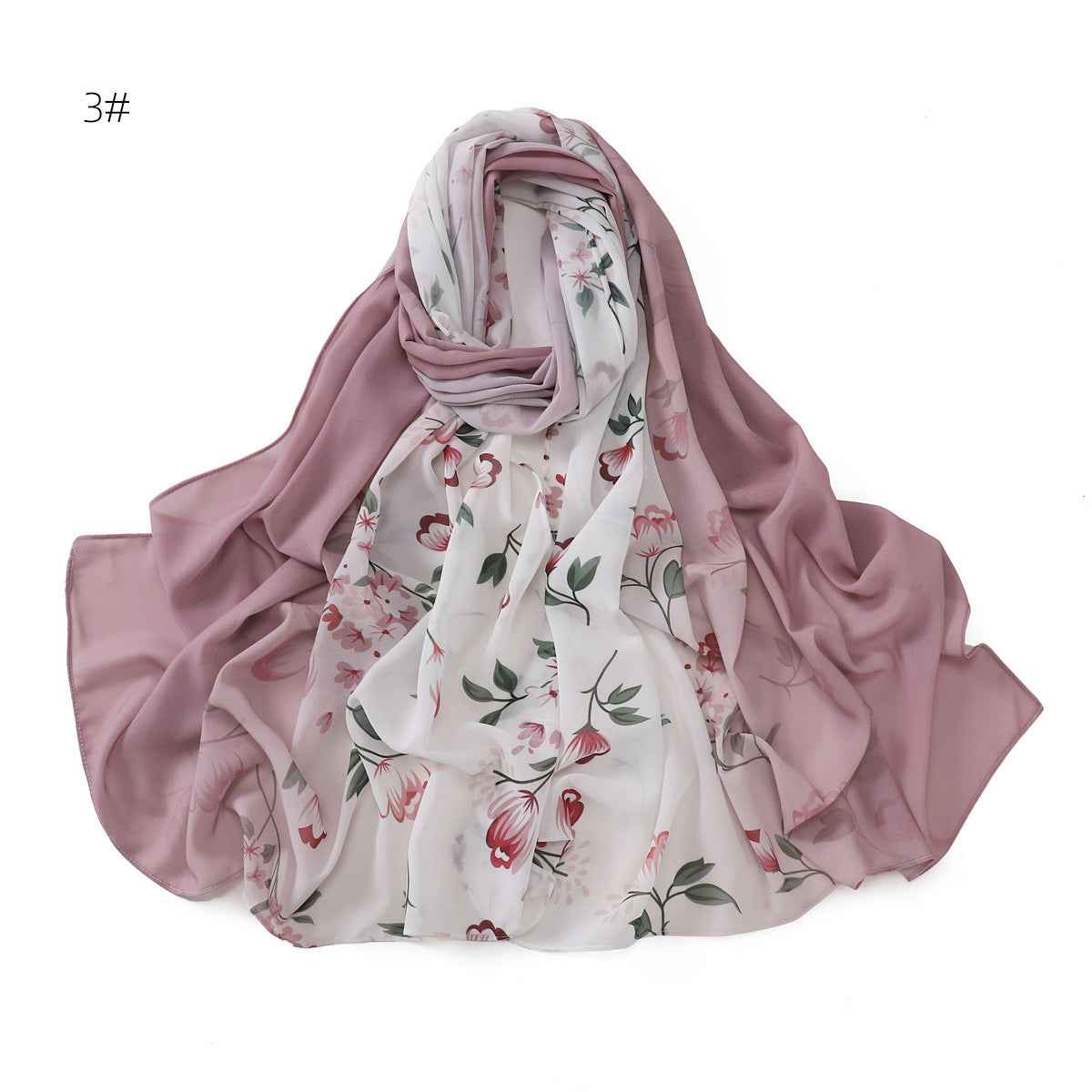 YZ202 Ombre Floral Print Pearl Chiffon Hijab
