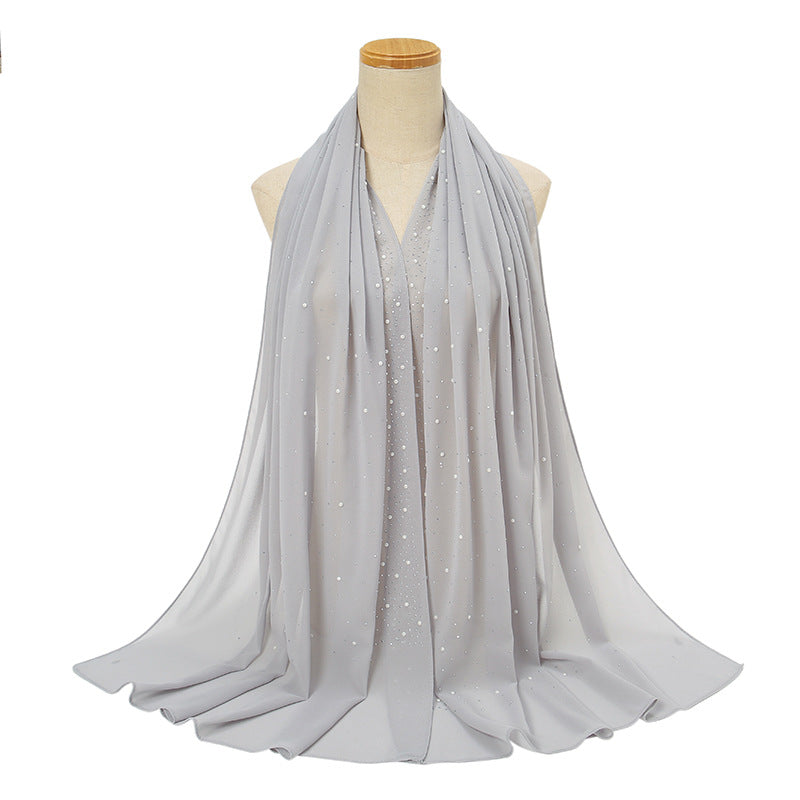 YS021 Pearl Chiffon Diamond Long Scarf for Women - MOQ:2 - MinYang Fashion Apparel Accessory Manufacturer