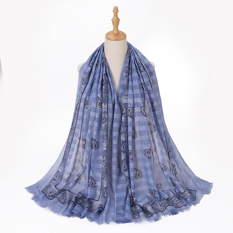 MSL276 Gold stamping hijab with gold thread - MOQ:2