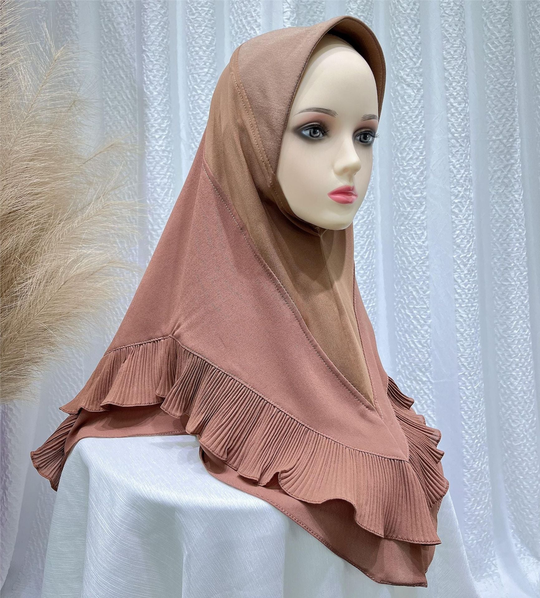 LNTJ001 Double layer pleated solid color chiffon headscarf