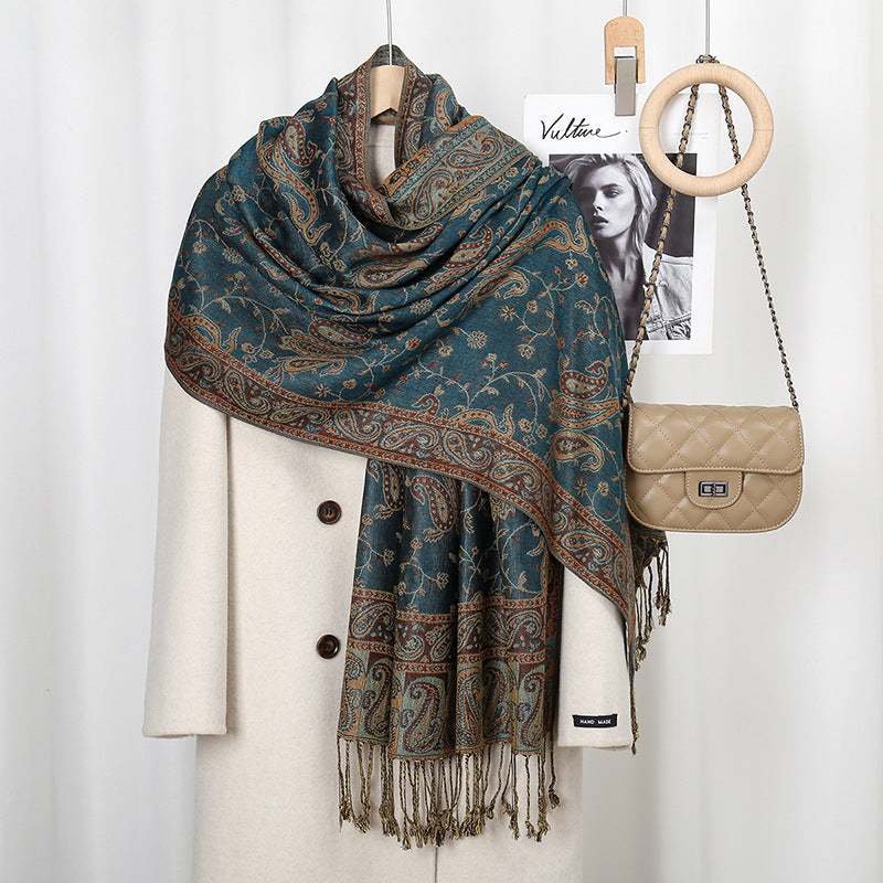 LAVEN Cashew print tassel Chinese style embroidered scarf - MinYang Fashion Apparel Accessory Manufacturer