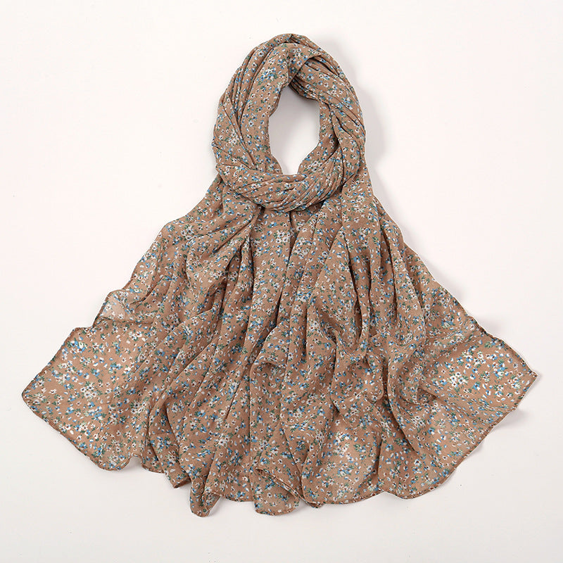 YW332 Fresh floral chiffon print long scarf for women in stock Hot selling small floral long shawl plain hijab hijab/tudung printed hijab