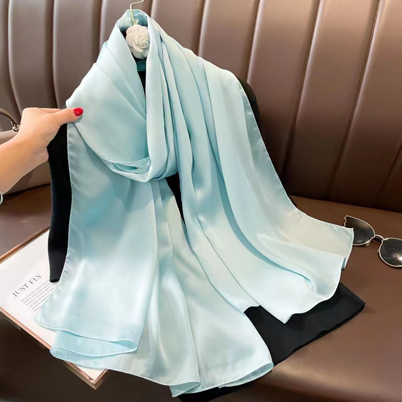 sd236 Solid color imitation silk sunscreen beach towel