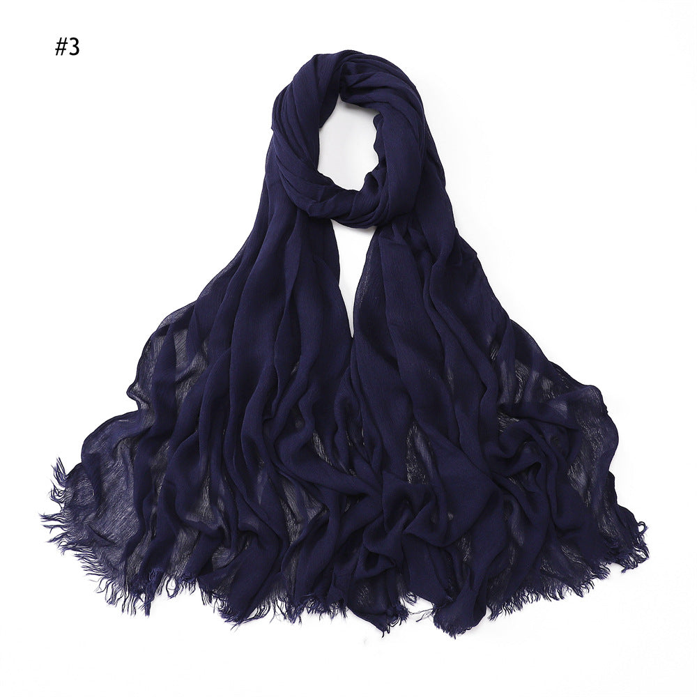 YZ28 Women's pleated solid color rayon two-end shawl breathable soft scarf - MinYang Fashion Apparel Accessory Manufacturer