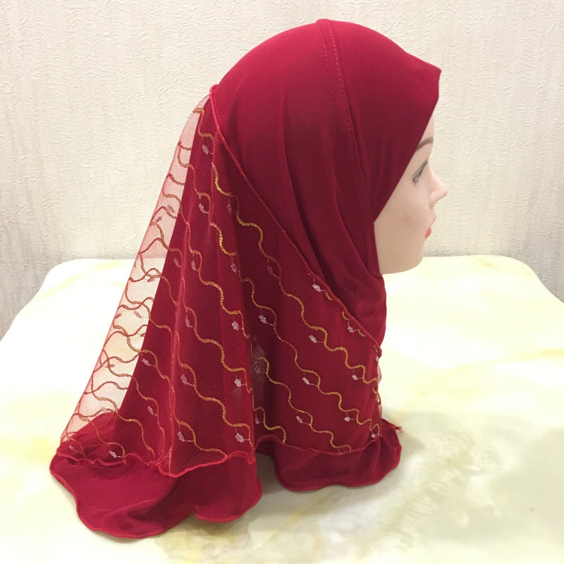 H084 2-7 years old Net yarn splicing plain instant hijab child - MOQ:12 - MinYang Fashion Apparel Accessory Manufacturer