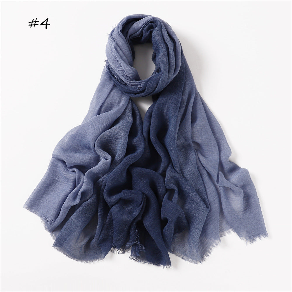 YZ51 Hand-painted gradient rainbow color bubble scarf wrinkled scarf with short beard on both ends hijab hijab/tudung printed hijab Gradient printed scarf