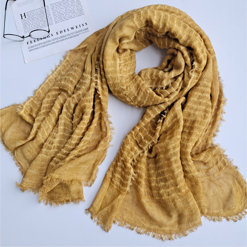 17A72 Dirty Dyed Polyester Cotton Solid Color Warm Gauze Scarf - MOQ:2 - MinYang Fashion Apparel Accessory Manufacturer