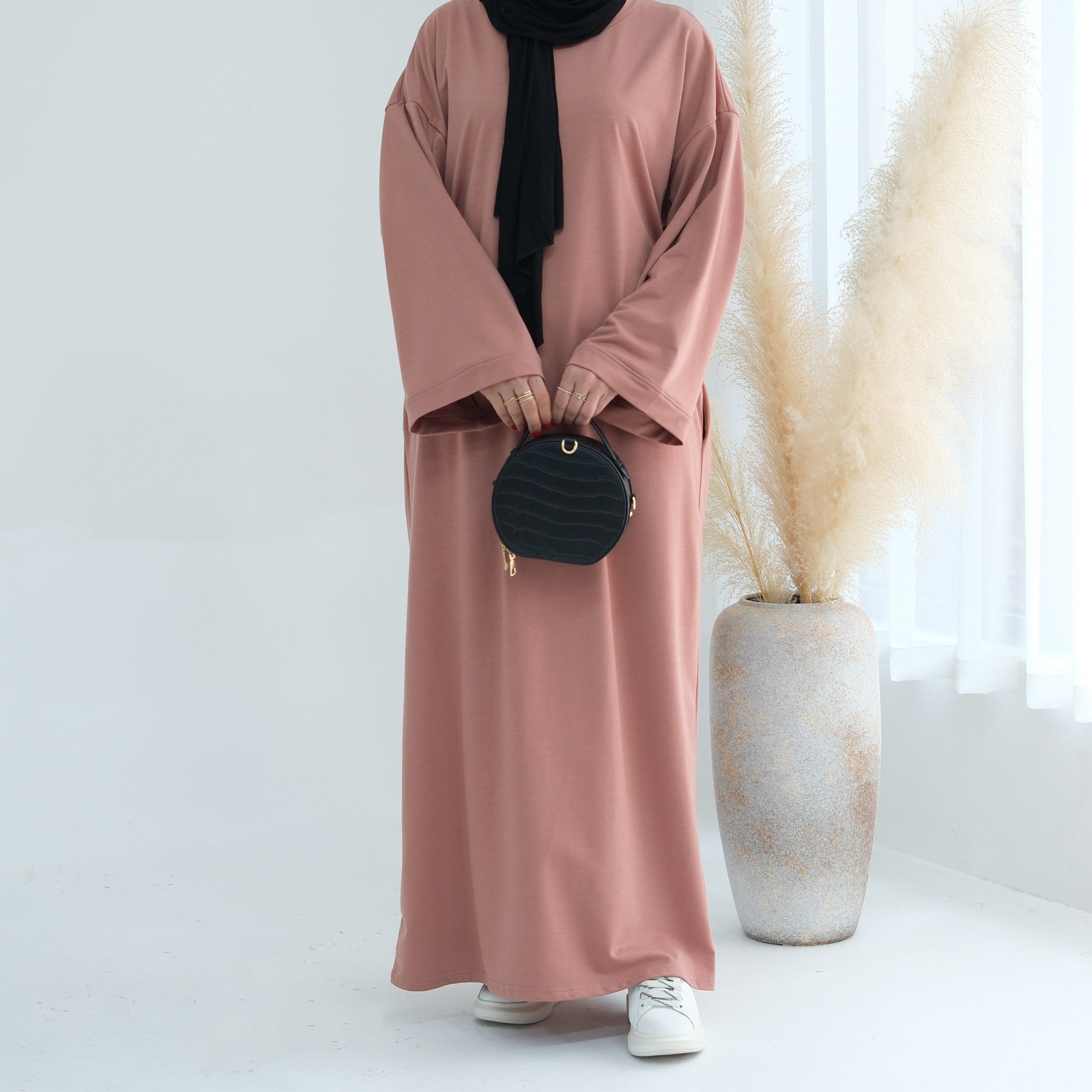 LR737 Solid color sweater dress abaya
