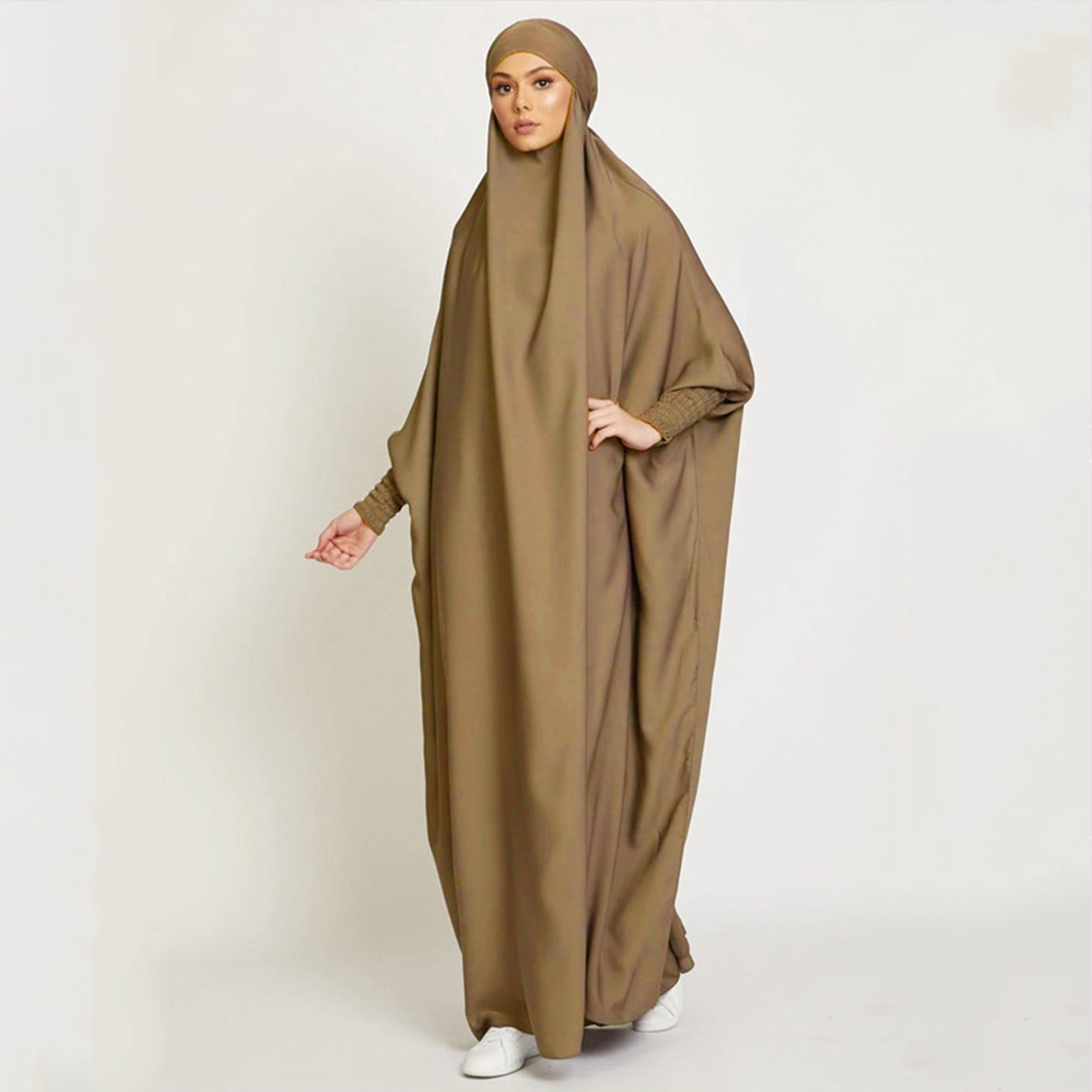 FG20-21484 Solid Nida Loose Sleeve Scarf Long Dress