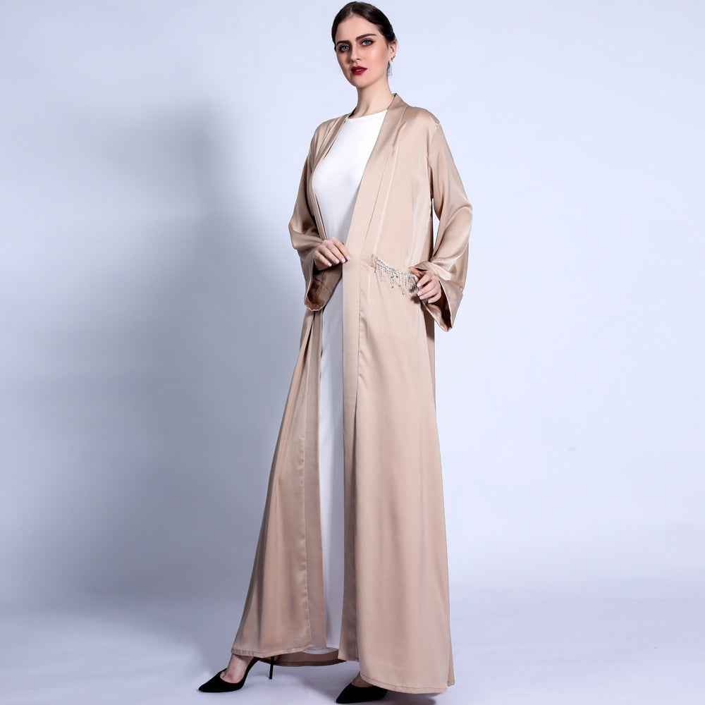 1303 Satin cardigan muslim abaya dress