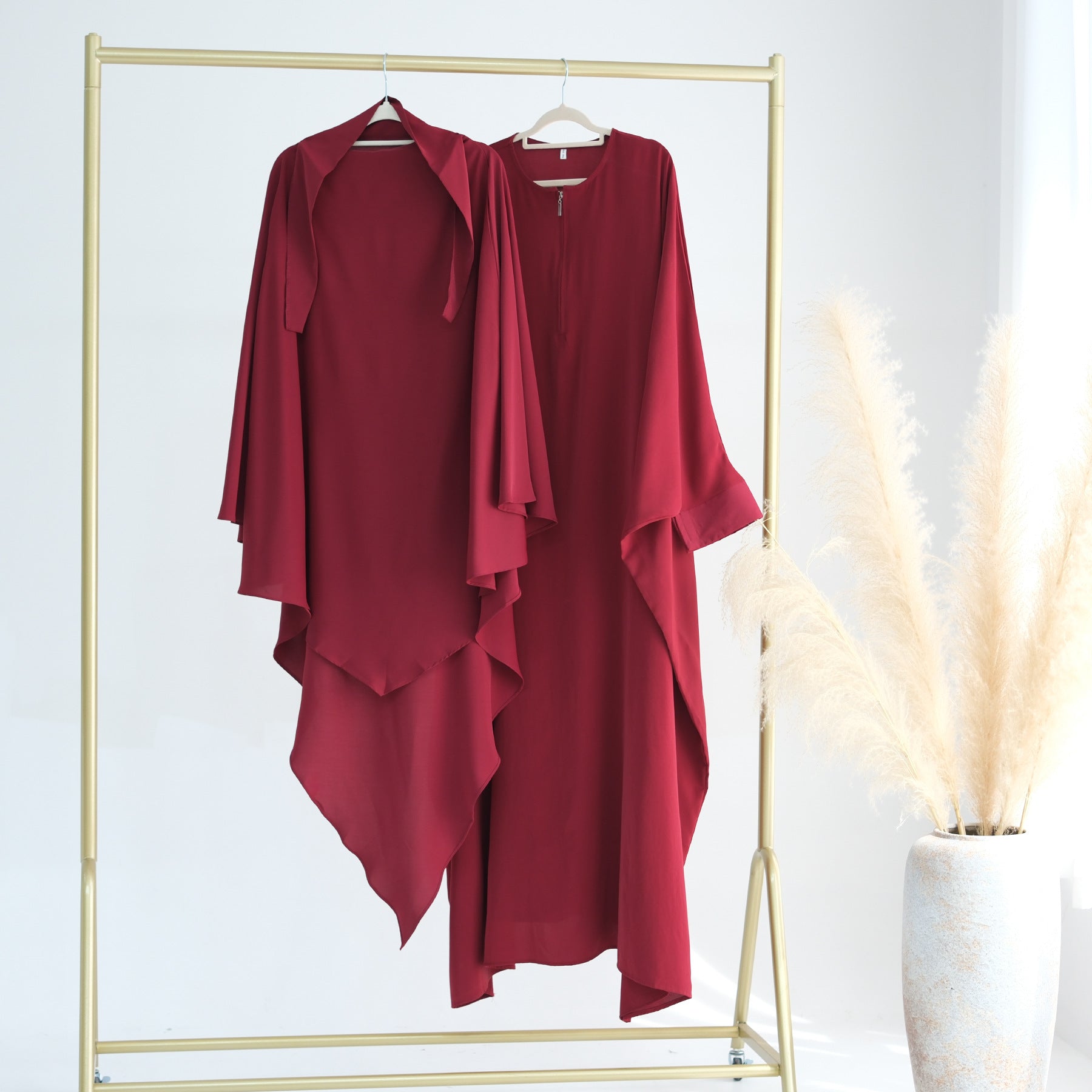 LR425+HJ901 Large solid color bat sleeve abaya