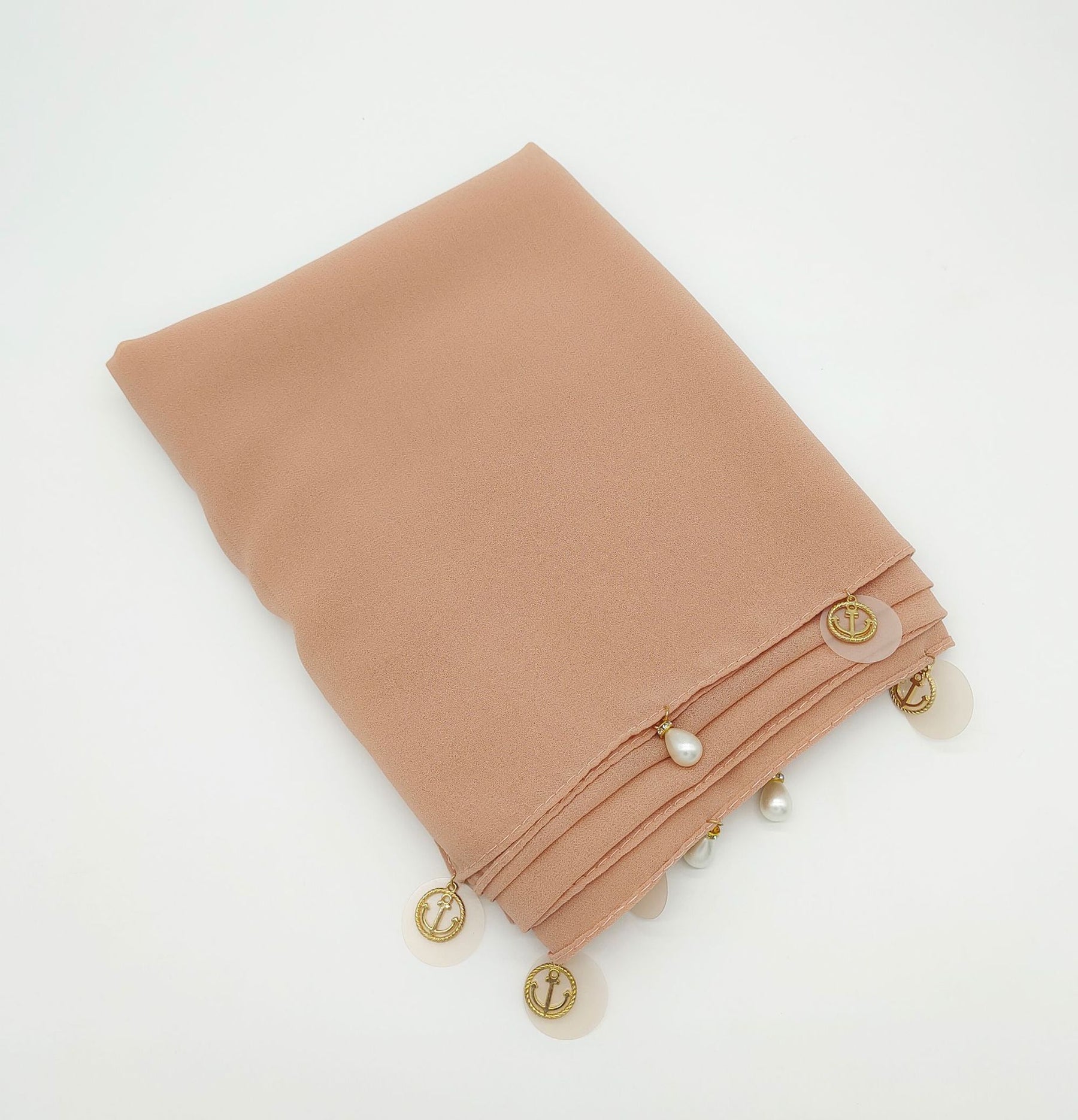 W-0100 Solid color pearl chiffon scarf for women sequined pearls gauze scarf - MinYang Fashion Apparel Accessory Manufacturer