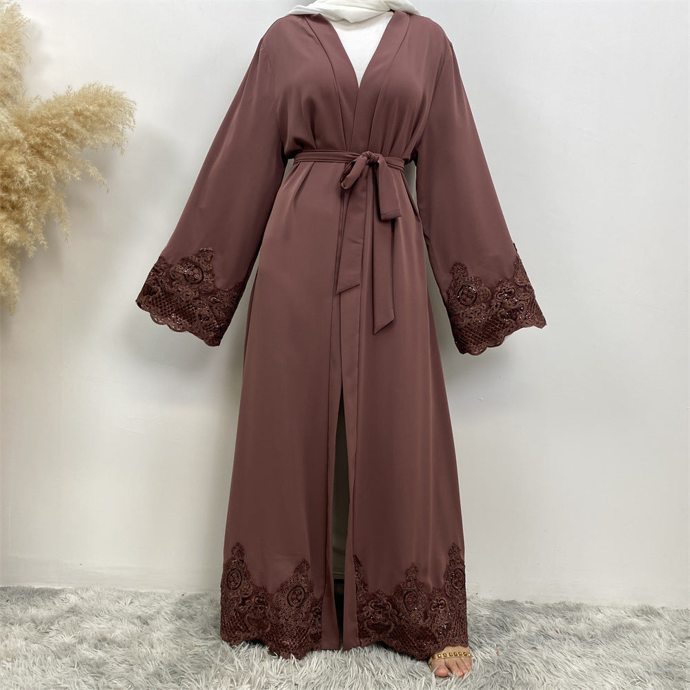 1989 Lace embroidery muslim abaya dress