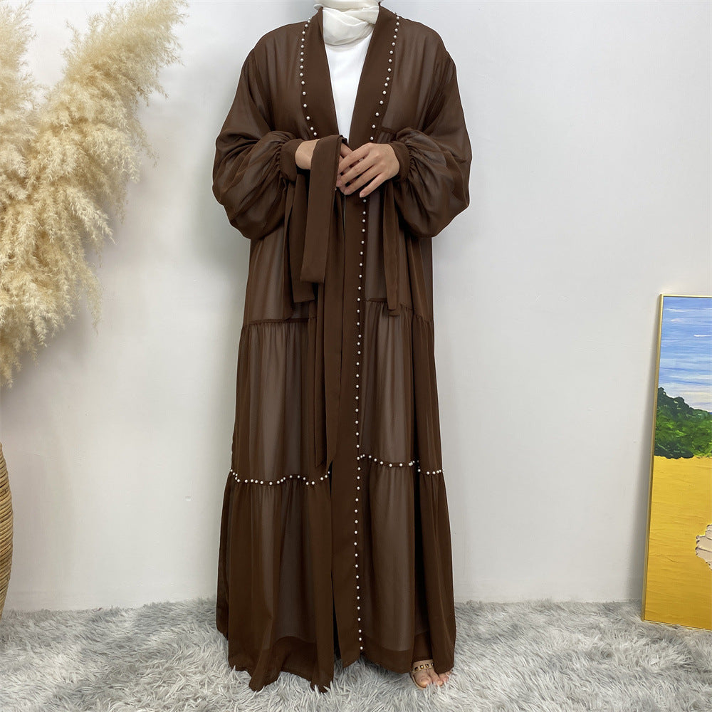 1964 plain Nail bead chiffon abaya - MinYang Fashion Apparel Accessory Manufacturer
