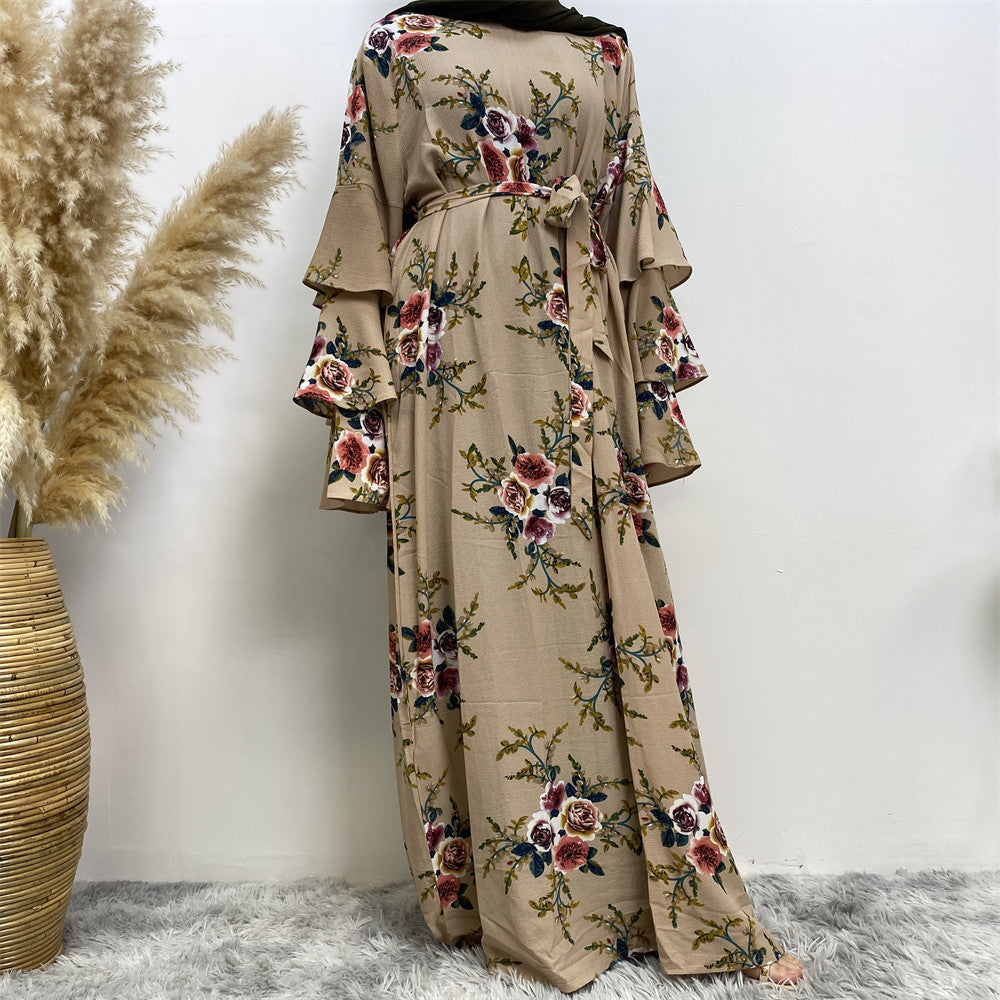 9071 printed flower abaya dress