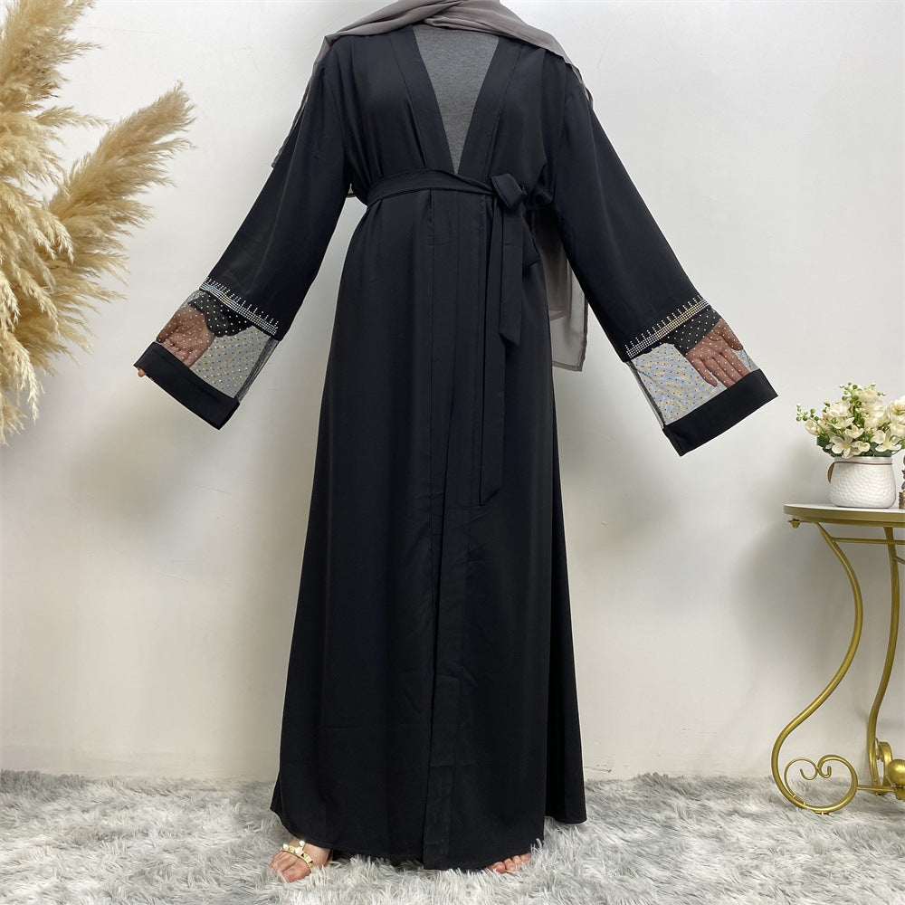 1824 plain mesh cloth spliced muslim abaya dress
