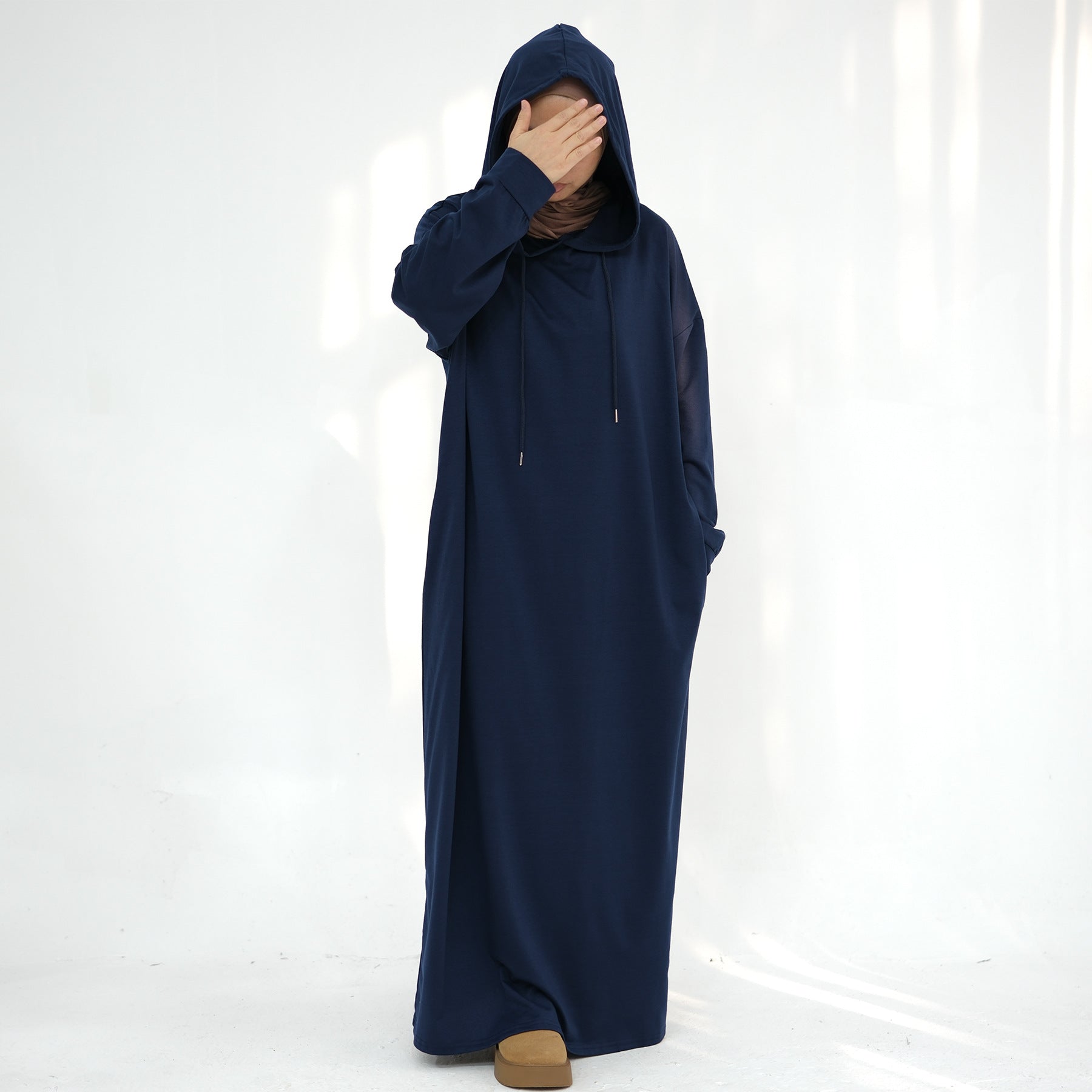 LR921 Solid color hooded sweater dress