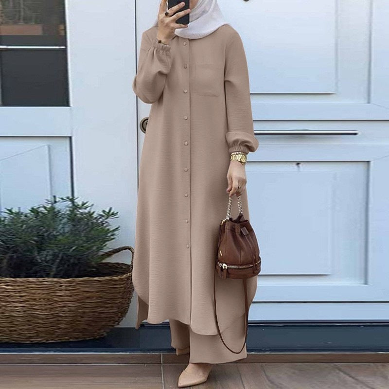 H707 Fashion casual long-sleeved shirt and trousers two-piece suit