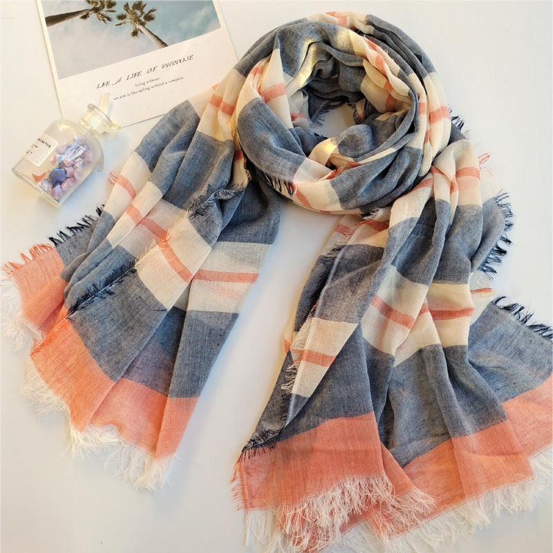 17A70 Polyester-cotton yarn-dyed series all-match warm silk scarf - MOQ:2 - MinYang Fashion Apparel Accessory Manufacturer