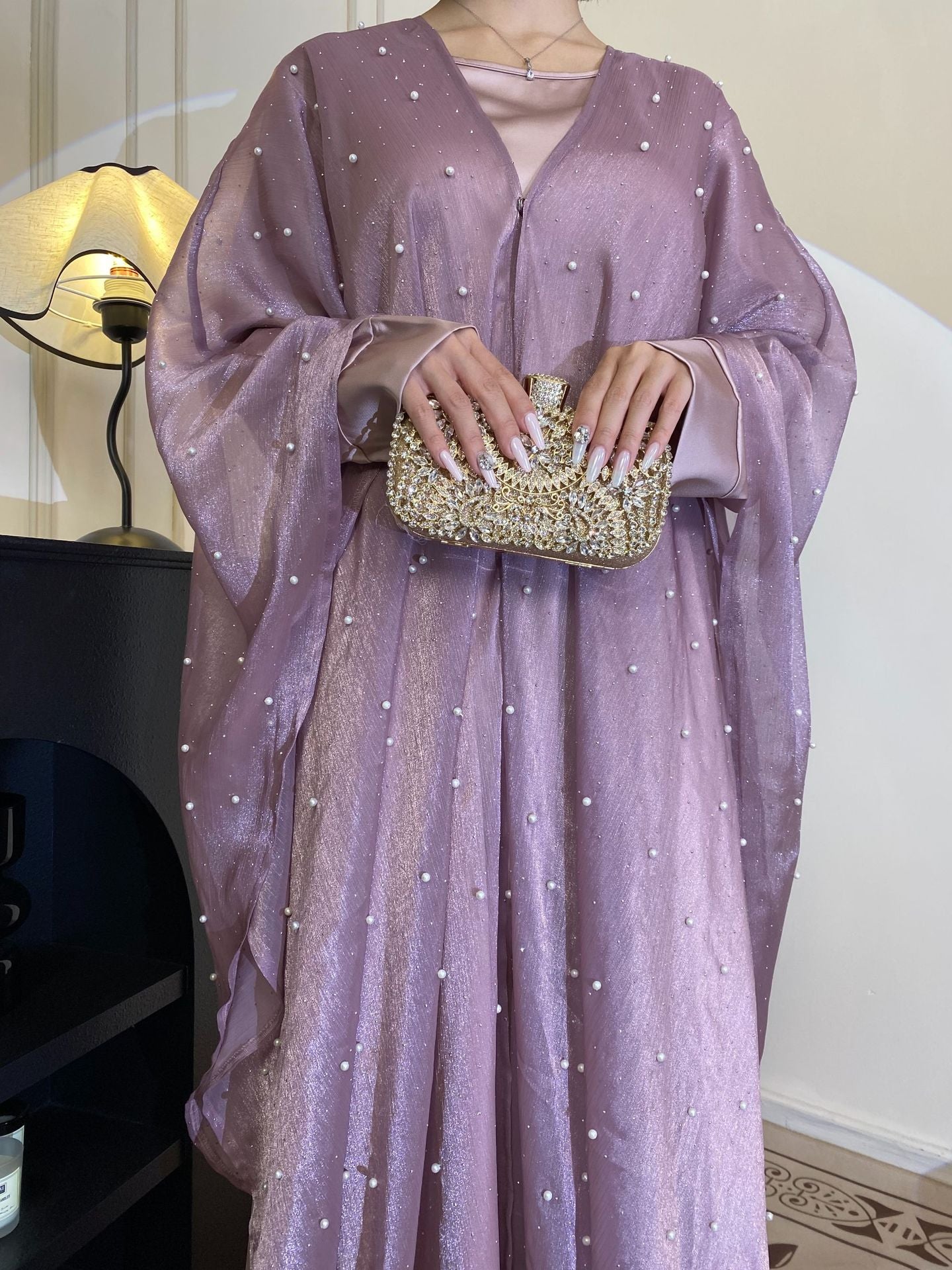 ZZXK Muslim Abaya Pearl Starry Sky Dress