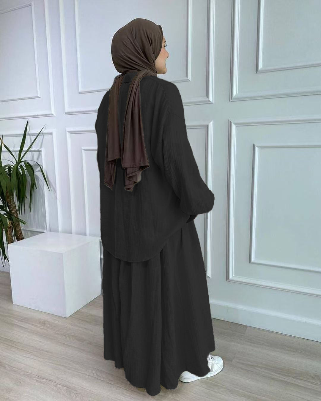 L8018 Puff Sleeve Shirt Skirt Set