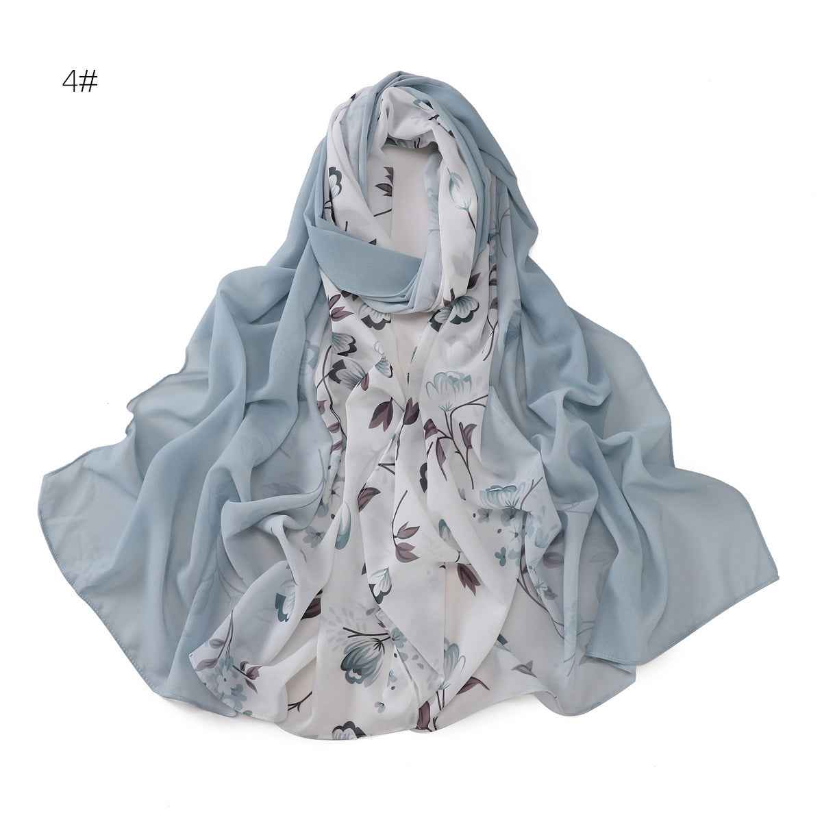 YZ202 Ombre Floral Print Pearl Chiffon Hijab