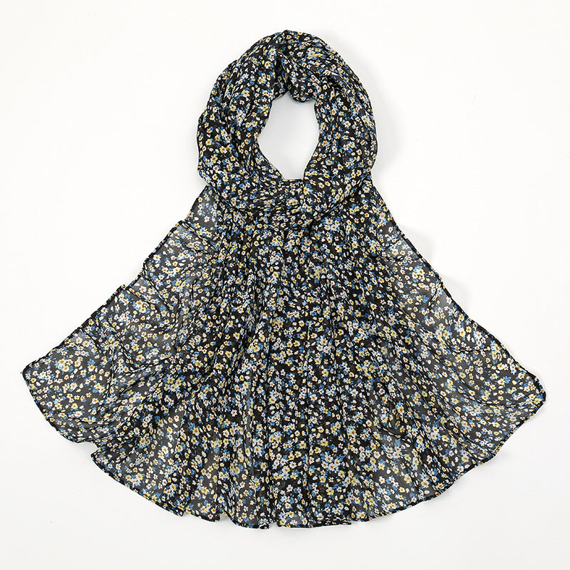 YW332 Fresh floral chiffon print long scarf for women in stock Hot selling small floral long shawl plain hijab hijab/tudung printed hijab