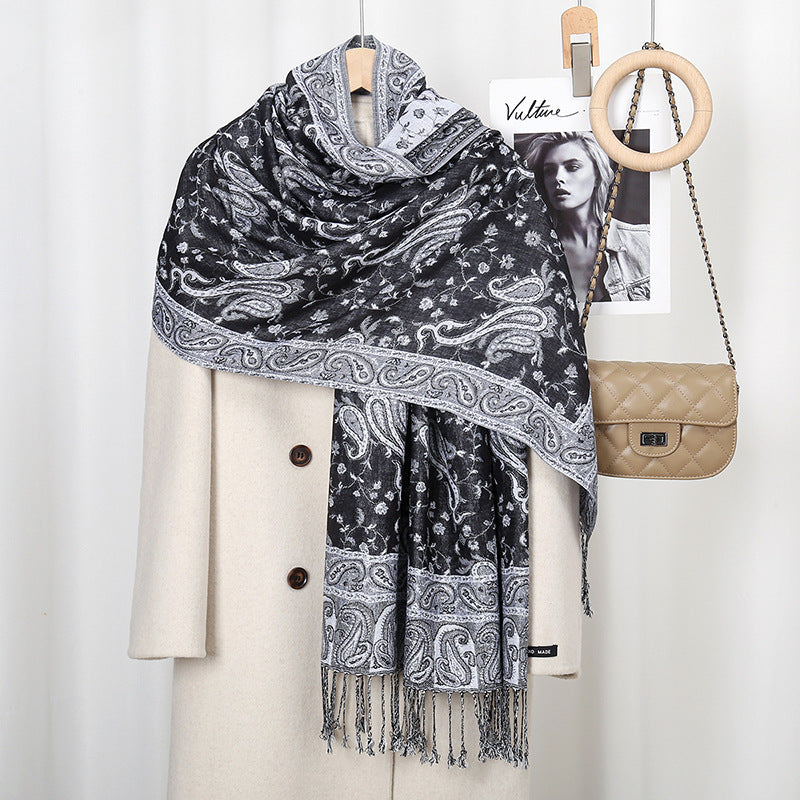 LAVEN Cashew print tassel Chinese style embroidered scarf - MinYang Fashion Apparel Accessory Manufacturer