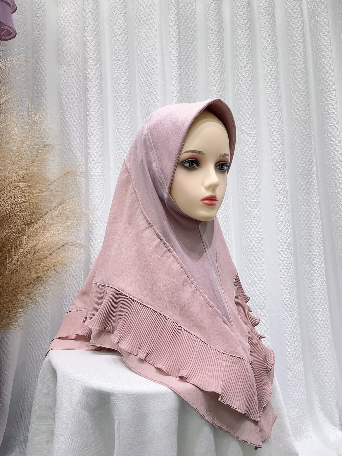 LNTJ001 Double layer pleated solid color chiffon headscarf