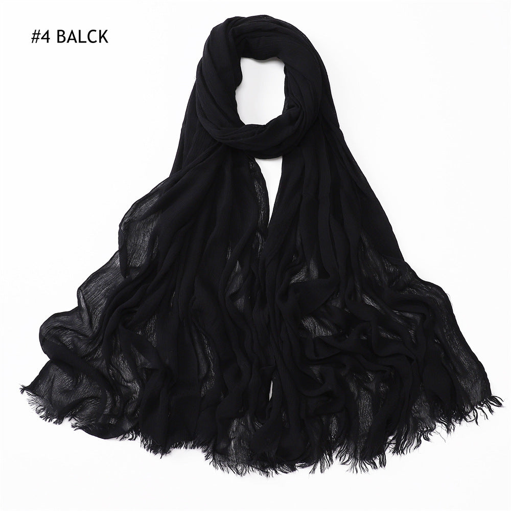 YZ28 Women's pleated solid color rayon two-end shawl breathable soft scarf - MinYang Fashion Apparel Accessory Manufacturer
