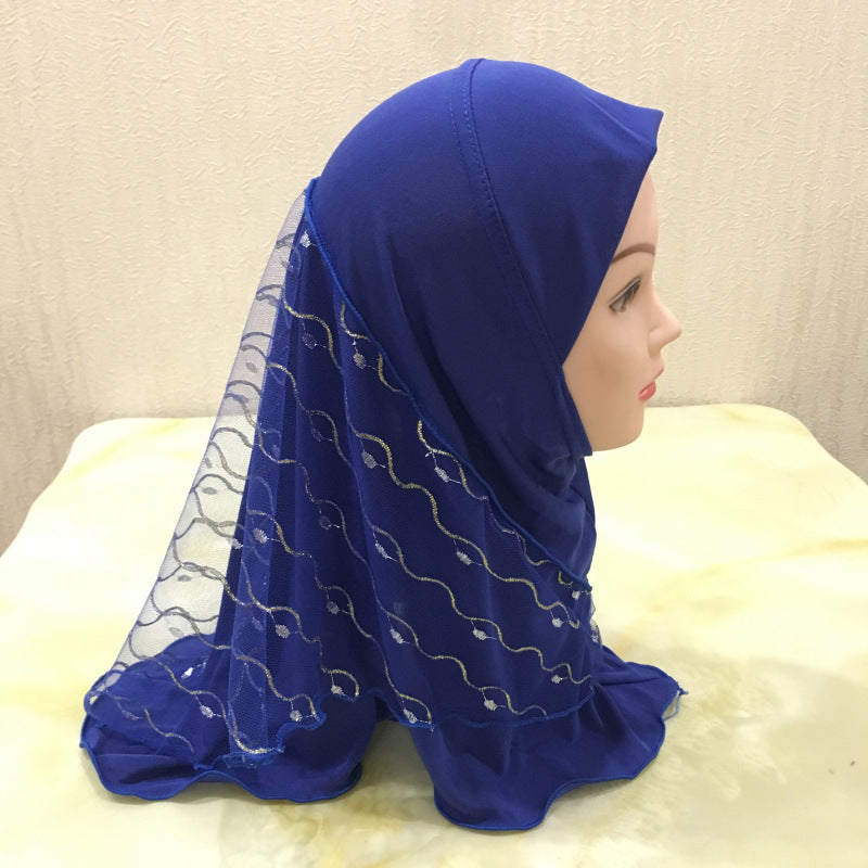 H084 2-7 years old Net yarn splicing plain instant hijab child - MOQ:12 - MinYang Fashion Apparel Accessory Manufacturer