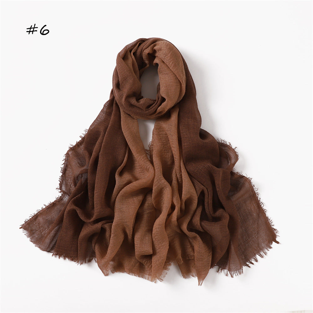 YZ51 Hand-painted gradient rainbow color bubble scarf wrinkled scarf with short beard on both ends hijab hijab/tudung printed hijab Gradient printed scarf