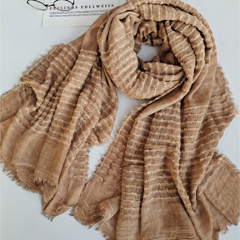17A72 Dirty Dyed Polyester Cotton Solid Color Warm Gauze Scarf - MOQ:2 - MinYang Fashion Apparel Accessory Manufacturer