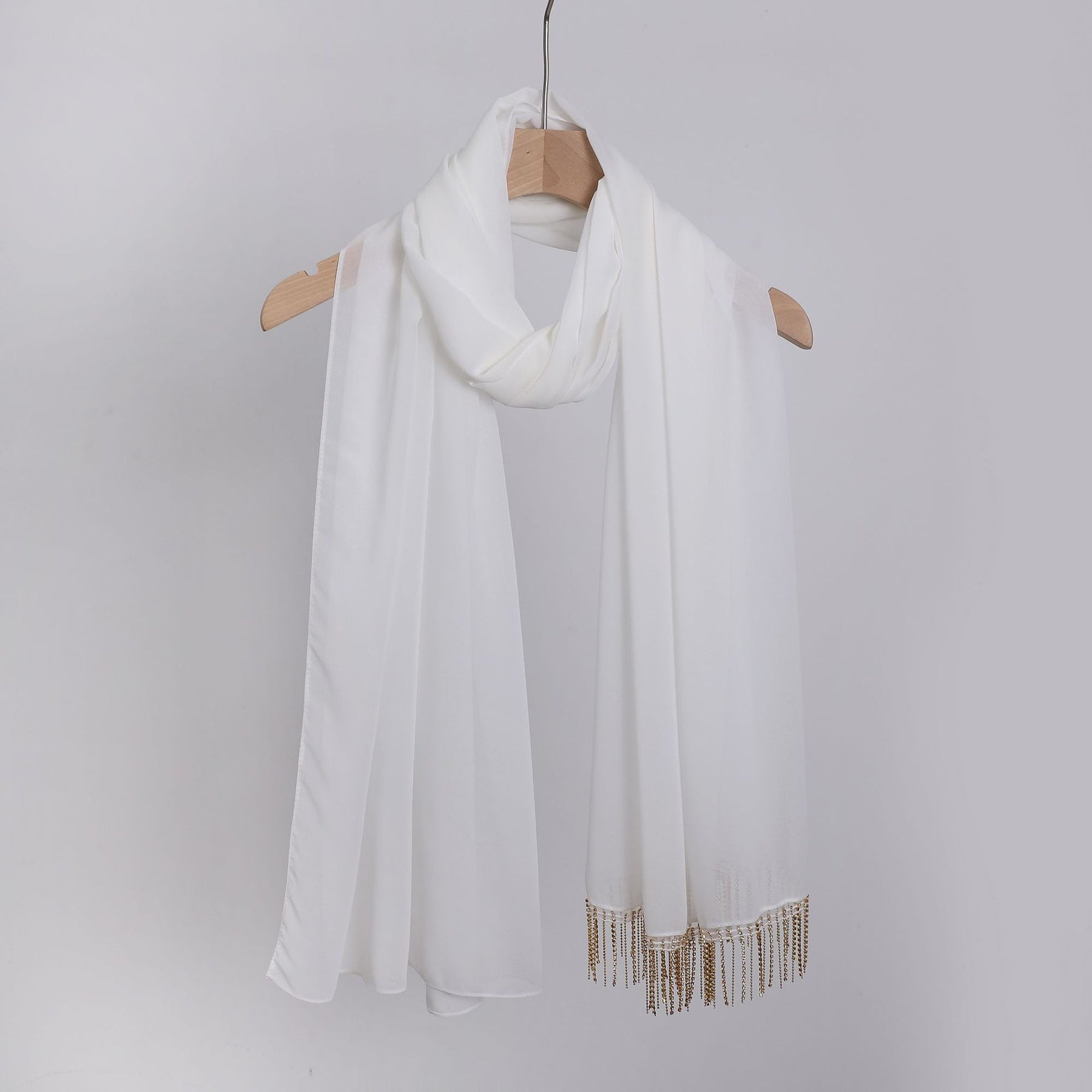W-1126 Pearl Chiffon Diamond Tassel Long Scarf