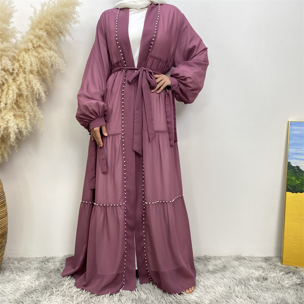 1964 plain Nail bead chiffon abaya - MinYang Fashion Apparel Accessory Manufacturer