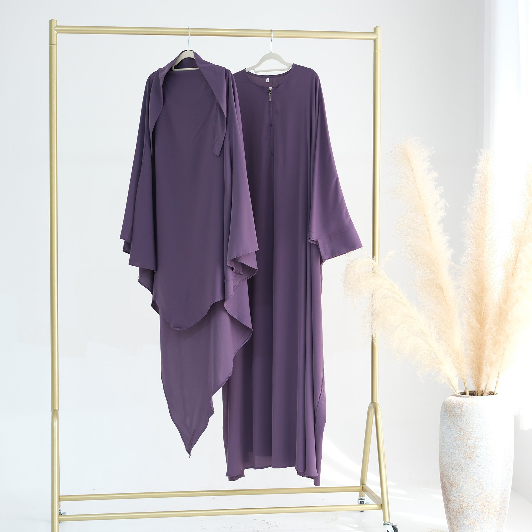 LR425+HJ901 Large solid color bat sleeve abaya