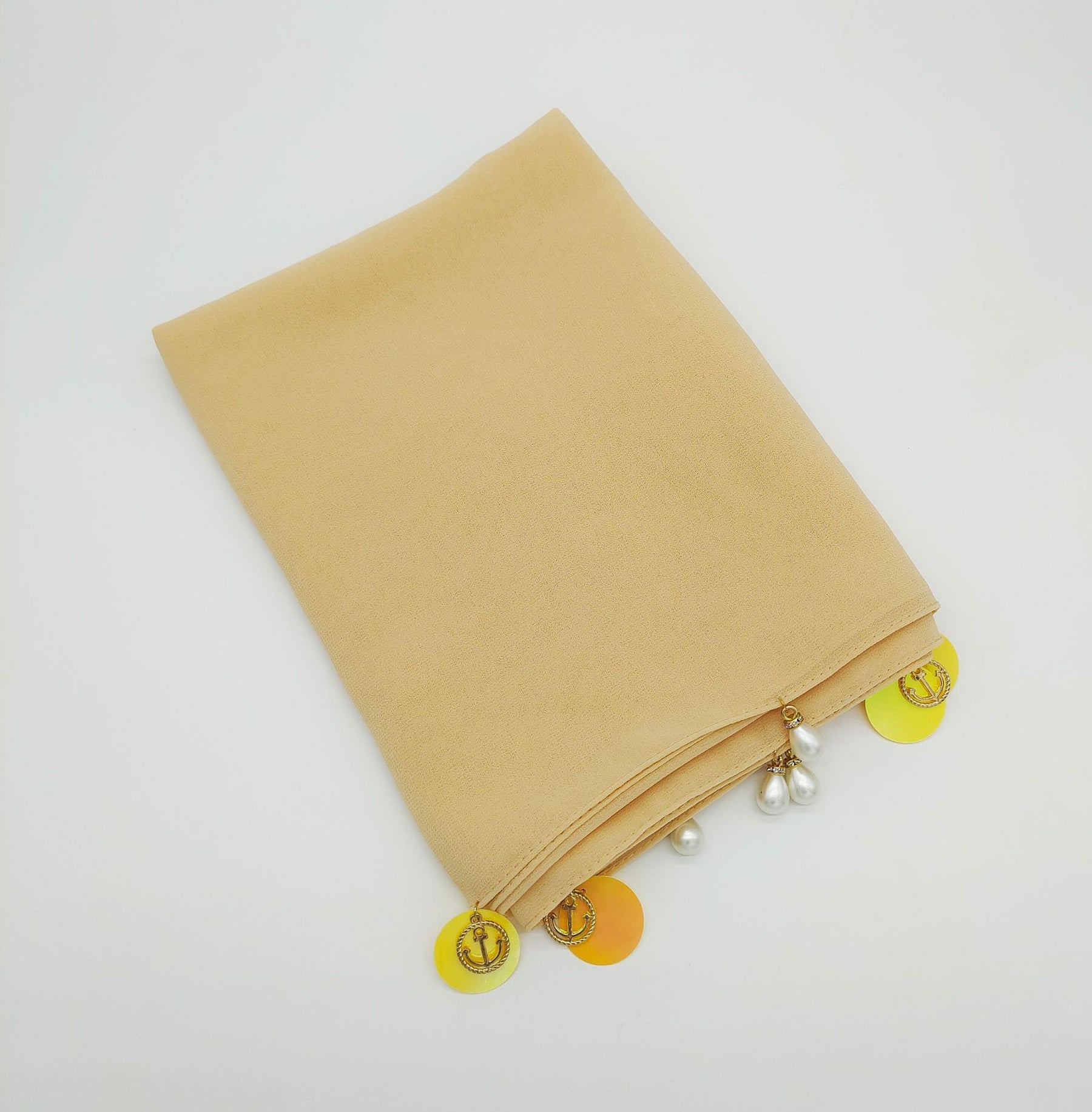 W-0100 Solid color pearl chiffon scarf for women sequined pearls gauze scarf - MinYang Fashion Apparel Accessory Manufacturer