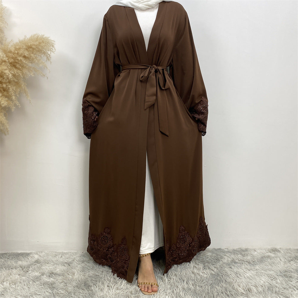 1989 Lace embroidery muslim abaya dress