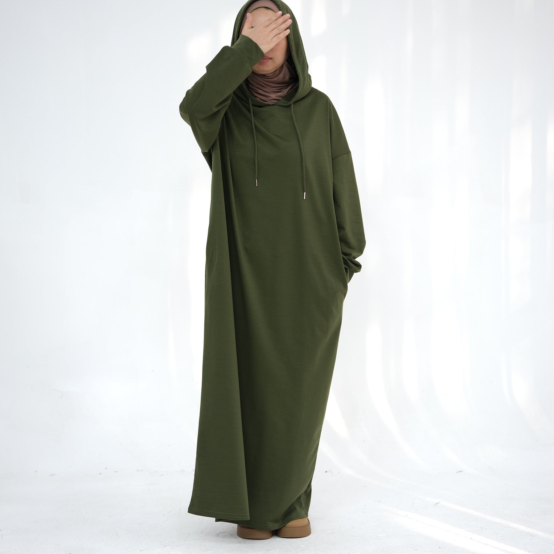 LR921 Solid color hooded sweater dress