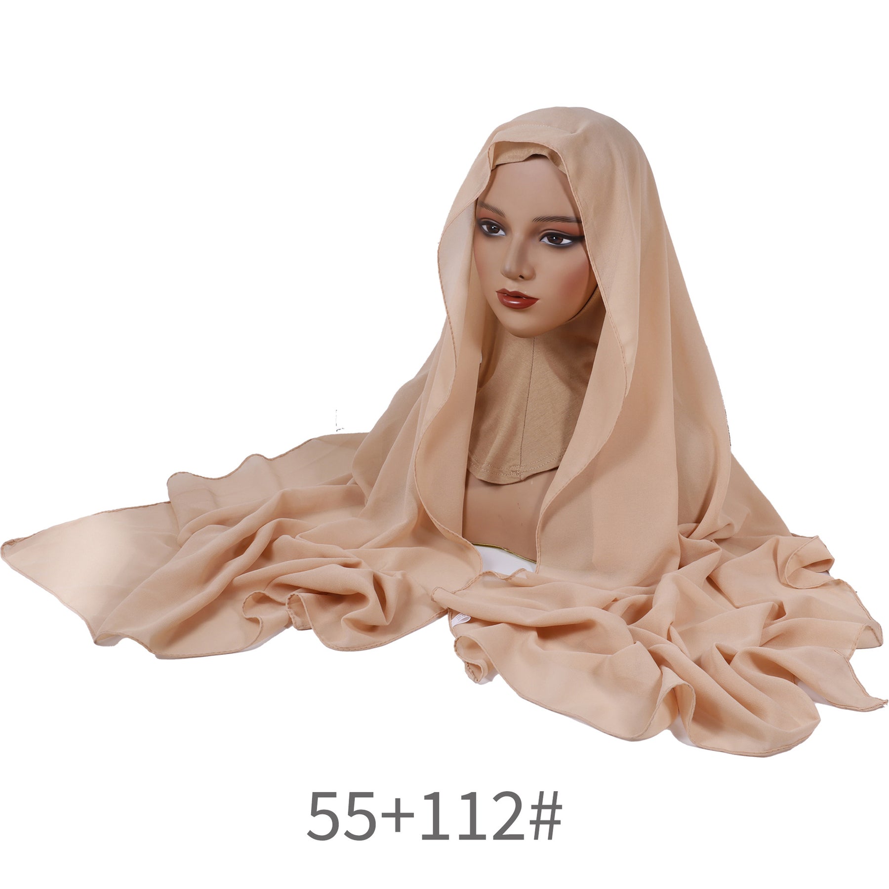YZ136 Solid color pearl chiffon hijab and base hat combination
