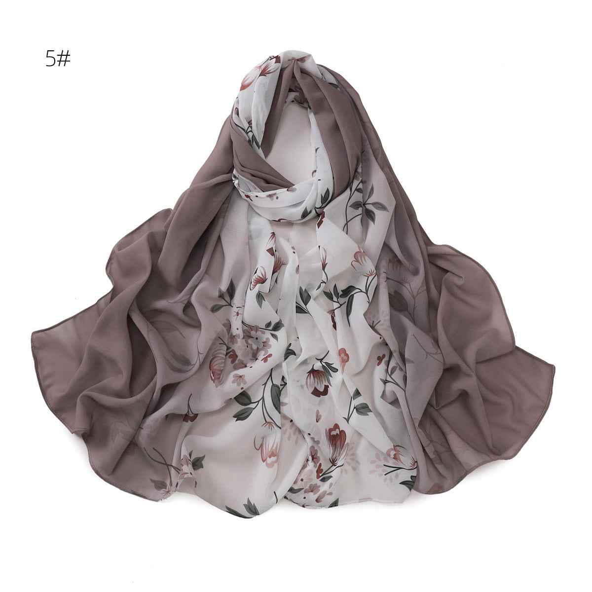 YZ202 Ombre Floral Print Pearl Chiffon Hijab