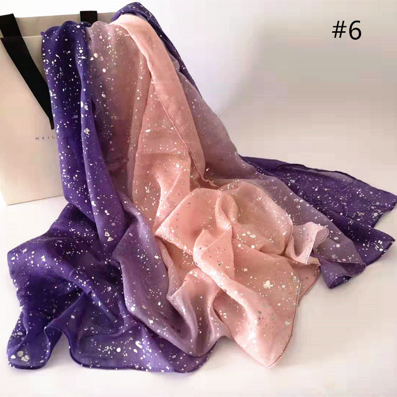 ND406 Cotton and linen solid color silver hot dot gradient color scarf hijab hijab/tudung printed hijab printed scarf Gradient