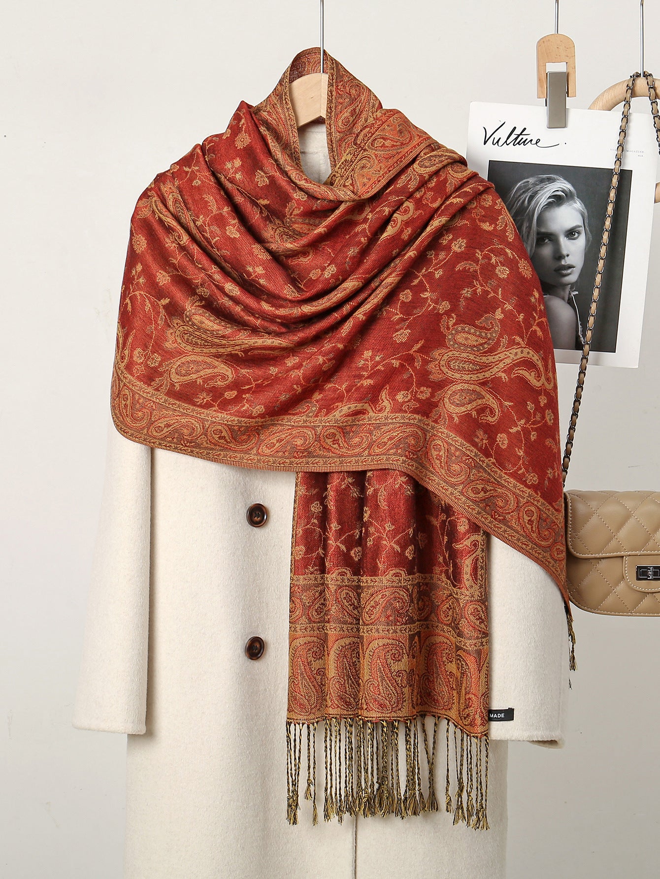 LAVEN Cashew print tassel Chinese style embroidered scarf - MinYang Fashion Apparel Accessory Manufacturer