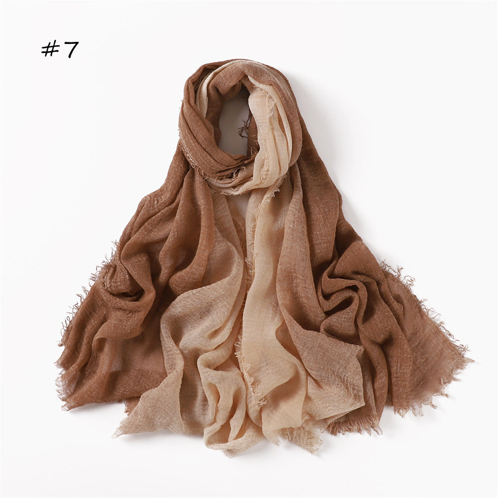 YZ51 Hand-painted gradient rainbow color bubble scarf wrinkled scarf with short beard on both ends hijab hijab/tudung printed hijab Gradient printed scarf